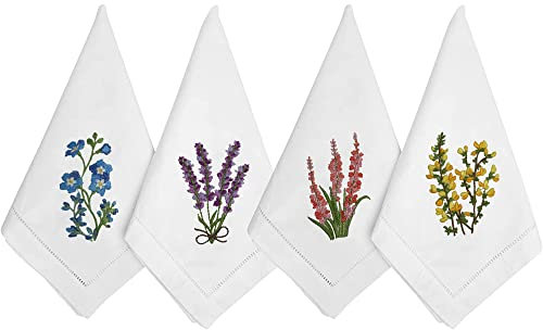 HCRAFT Embroidered Cotton Table Napkin, Cloth Napkins Set of 4 18x18 Mixed Color Hyacinth Bulbs Napkin Square Fabric, Dining Room, Napkins Cloth Machine Washable, Cotton Cloth Napkins, Great Present