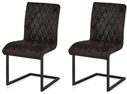 KHG 2er Set Esszimmerstühle Mikrofaser schwarz - Freischwinger in Wildleder Optik bis 110 kg - Küchenstuhl, Schwingstuhl, Polsterstuhl mi Wellenfederung für Küche Büro Wohnzimmer