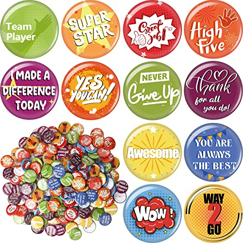 Highergo 204 Pcs Reward Button Pins Mini Recognition Round Motivational Buttons Bulk Appreciation Encouragement Pin Badges Good Job Team Award for Employees Kids Students Workers Gifts