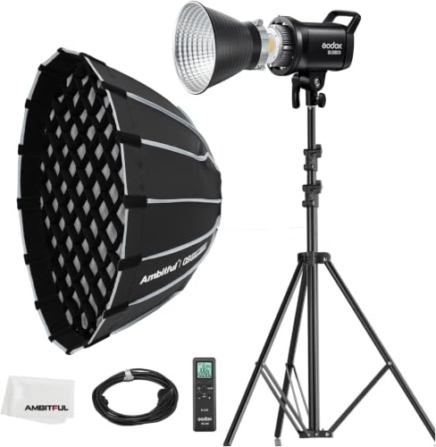 Godox SL60II-D LED Video Light 70W Continuous Light Kit with Bowens Mount with APP&Remote Control + PS60 Round softbox with Honeycomb Grid, Light Stand