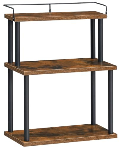 HOOBRO Spice Rack Free Standing, 3-Tier Kitchen Shelf Organiser, Counter Shelf, Kitchen Desktop Storage Organizer for Countertop, Office Desk, Living Room, Rustic Brown and Black EBF02TL01