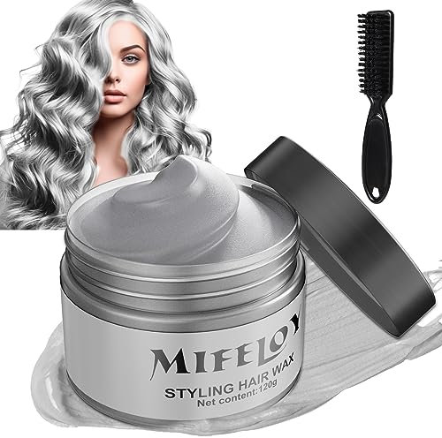 4,23 Unzen Silbergrau Temporäre Haartönung mit Bürsten, Gray Instant Hair Cream Mud, Natürliche Haarfarbe Frisur Pomade, Unisex Styling Haartone Wax, 120g Grau Haar Wachs für Party Cosplay Halloween