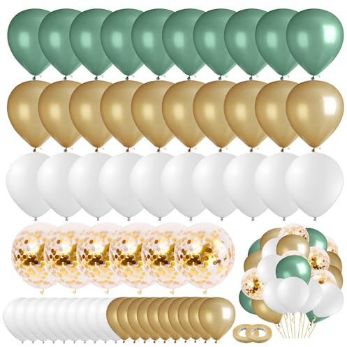SPOKKI 80 Pcs Ballon Vert et Or Sauge Doré et Blanc Ballon Paillette Confettis Anniversaire Mariage comme Anniversaire Mariage Fete DéCoration