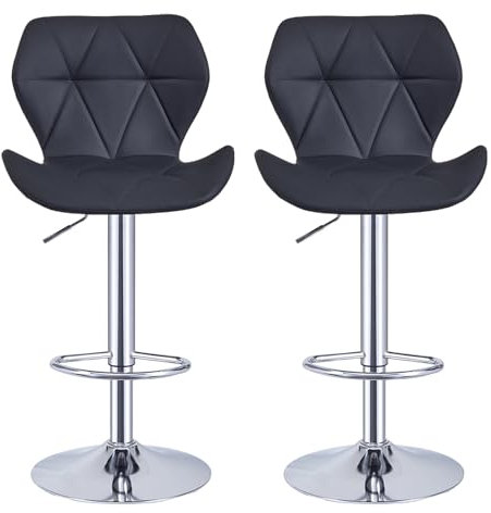 Panana Barhocker 2er Set Barstuhl Tresenhocker Bistrohocker Designer Hocker mit Rückenlehne aus Kunstleder, höhenverstellbar, drehbar (Schwarz)
