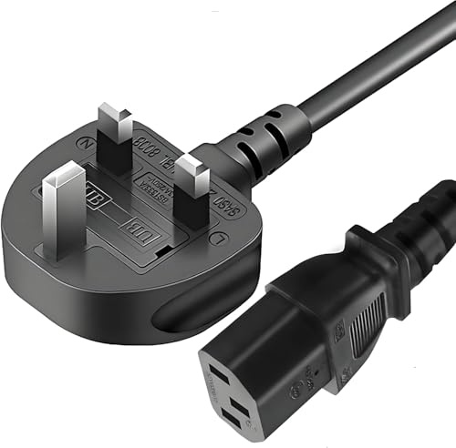 1.8 Metre UK Power Cable IECC13 to BS1363 Kettle Lead Power Cord, 13A 250V BS 1363 to C13 Kettle Lead/UK Power Cord, Power Supply Cable, TV/Monitor Power Cable,black