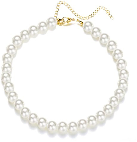 1 Stück Perlenkette Frauen Weiß Halskette Kurz Mehrschichtig Hochzeit Braut Accessoires, 10mm