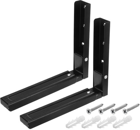 sourcing map Soporte para Horno de Microonda, 2 Unidad - Soporte Flotante Retráctil y Plegable de Acero Laminado en Frío, Soporte de Montaje en Pared para Armario de Cocina (Negro)
