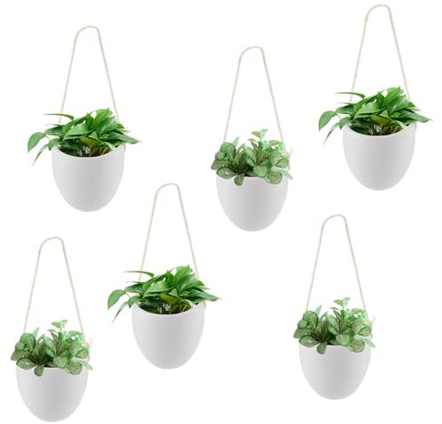 APACALI 6 Stück Blumentöpfe Hängende, Hängepflanztopf Blumenampeln zum Aufhängen, Wandvasen für Pflanzen, Wandvasen aus weißer Keramik für Zimmer, Balkon und Garten