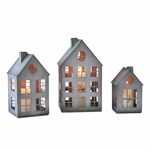 Loberon Deko-Haus 3er Set Shaye, versch. Größen, handgefertigt, Weihnachtsbeleuchtung, Weihnachtsdekoration, Weihnachten, Eisen, antikgrau