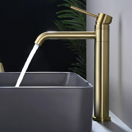 Wasserhahn Bad Hoch DETBOM, Mischbatterie 360° Schwenkbar, Gebürstetes Gold