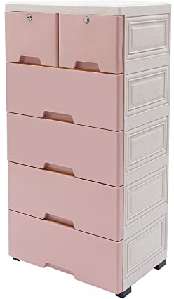 Armario de 6 cajones – Organizador de cajones trapeador Mueble de almacenamiento de Bedroom Dresser Almacenamiento con cuatro ruedas (rosa)