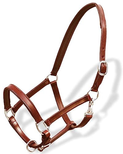 Home outdoor OthersReal Leather Headcollar Stable Halter Adjustable Brown Cob