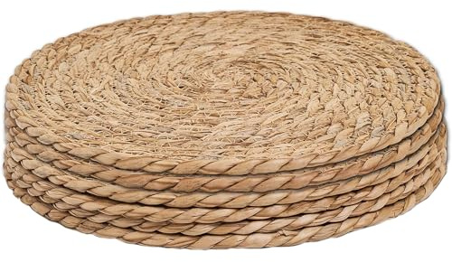 Defined Deco - Set di tovagliette rotonde in rattan, 15,6 cm, in giacinto d'acqua naturale intrecciato a mano, tovagliette rustiche in vimini intrecciato per tavolo da pranzo, casa, matrimoni.