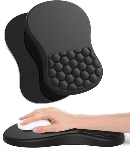 eulps Tappetino per mouse con poggiapolsi, supporto per il polso, per alleviare il dolore al tunnel carpale, con memory foam integrato, per massaggio e rigonfiamento (nero scuro)