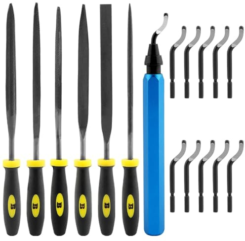 Deburring Tool Kit, DIY With 6pcs Needle Files Woodworking 10 Blades Professional Deburring Tool Kit for Resin Aluminum Brass Plastic Pipes Tube Hole 3D Art (as shown)