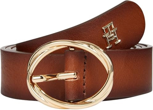 Tommy Hilfiger Damen Gürtel Chic 2,5 cm Burnished Ledergürtel, Braun (Cognac Burnished Edges), 70 cm