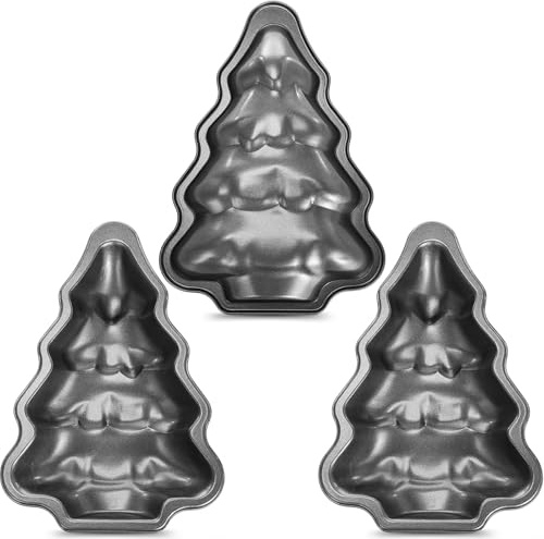 Nuogo 3 Pcs Christmas Tree Shape Cake Pan Pie Mold 10.63 Inch Christmas Fluted Cake Pan Cake Tin with Non Stick Coating Baking Molds Bakeware Tray Black Cake Mould for Christmas Birthday Kitchen