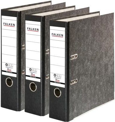 Falken lot de 3 Classeurs écologiques Recycling. Fabriqué en Allemagne. 8 cm, DIN A4, dos noir. Revêtement extérieur en papier marbré.