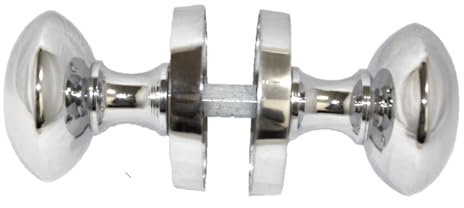 Polished Chrome Victorian Style Round Door Knob Set – 1 Pair, Sprung Internal & External Door Knobs for Mortice Locks – 56mm Rose, 52mm Knob