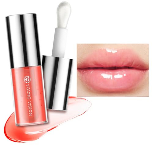 Hydrating Lip Glow Oil, Candy Coloured Mint Plumping Lip Oil Tinted, Hydrating Gloss Tint for Women, Glitter Shine Lip Plumper Gloss, Non-Sticky Long Lasting Lip Oil Gloss (Red Dahlia, Medium)