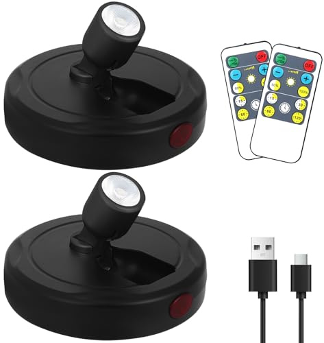 Cordless Spotlight Battery Powered, Indoor Plant Spot Light, Rechargeable Picture Lights with Remote, LED Accent Lighting, Dimmable Display Uplight for Tree Dartboard Decor Painting Art Photo