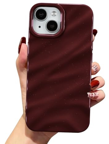 QLTYPRI Fodral för iPhone 13/14, sött vågigt vattenrippelmönstrat skal för tjejer och kvinnor, slimmat mjukt skyddsfodral i silikon och TPU med stötdämpande egenskaper, för iPhone 13/14, vinröd