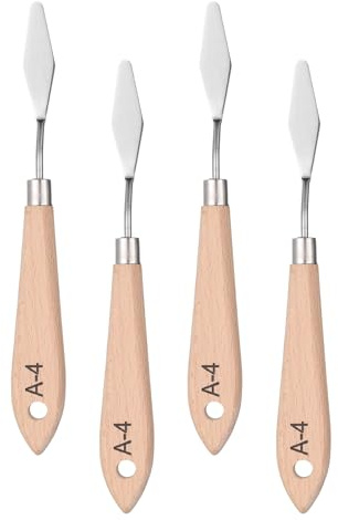 sourcing map 4Pcs Palette Knives Painting Tool 7.09 Stainless Steel Blade Spatula Painting Pallet Knife with Hole Design Wood Handle for Oil Acrylic Canvas Color Mixing