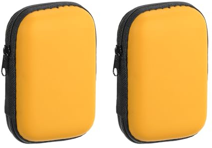 sourcing map 2pcs Earbuds Cases, Wired Earphone Case Holder, EVA Ear Buds Case Zipper Organizer Small with Mesh Pocket for USB Cable, Earphones, Yellow