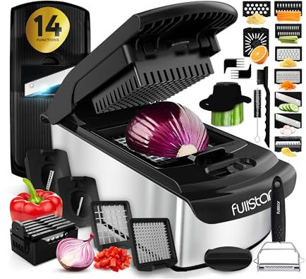 Fullstar Vegetable Chopper & Mandoline Slicer - Veggie Onion Salad Food Cutter Dicer - Julienne & Wavy Slicer - Grater Zester - Kitchen Tools Gadgets - Home Essentials (14-in-1 PRO SS Black)