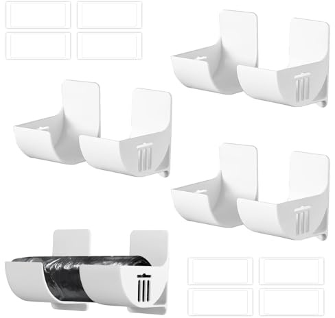 MUNTEA 8 Pièces Distributeur Sac Poubelle, Sans Poinçonnage Support Sac Poubelle, Mural Rangement Placard, Blanc, Conception Divisée, pour Sacs à Ordures, Film Plastique, Papier Barbecue