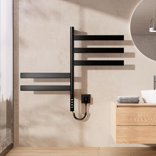 OihPaw Scaldasalviette Elettrico 675×450 mm,Rotazione di 180°,con pantalla táctil LED,Ajuste de temporización y Temperatura scalda Asciugamani Elettrico,Nero scalda salviette da Bagno Elettrico