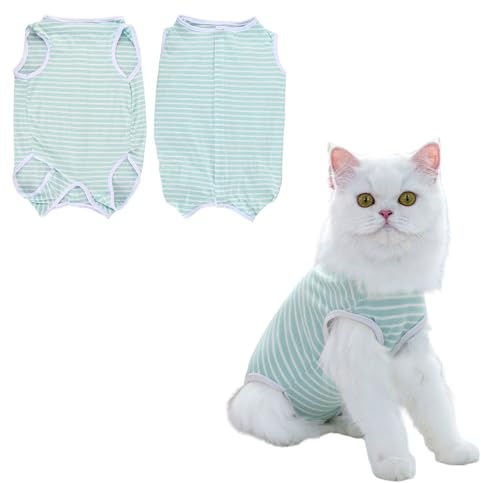 Cat Recovery Suit After Surgery,Post-Operative Cat Bodysuit for Abdominal Wounds,Striped Cat Onesies for Medical Care,E-Collar Alternative for Cats,Pet Surgical Shirt for Wound Protection (Green, M)