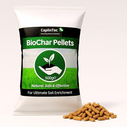 CaplinTec Biochar Soil Improver Pellets – Gardening Organic Soil Amendment & Conditioner for Compost, Topsoil | Active Carbon Charcoal for Moisture Retention & Fertility | 500 Grams