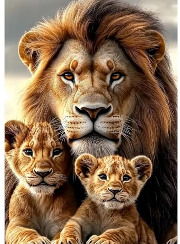 MXJSUA Löwenfamilie Diamond Painting Erwachsene, 5D Diamant Painting Bilder Anfänger, DIY Runder Vollbohrer Diamanten Malerei Stickerei Kreuzstich Geschenke Home Wand Dekor 30x40cm