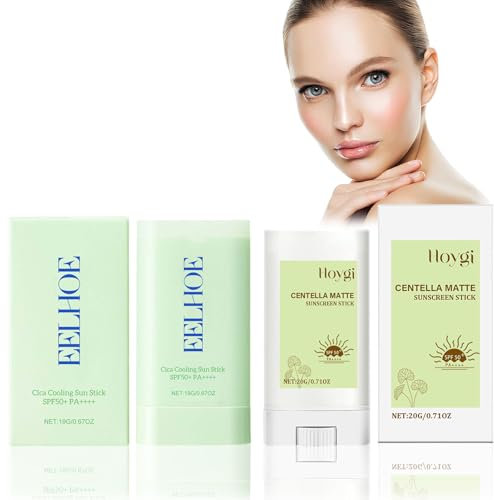 2PCS Centella Stick Solar Facial, Centella Sunscreen, Barra Solar SPF 50+ PA++++, Protector solar Coreano, Fuerte protección UV, No Graso y Resistente al Agua, Apto para todo tipo de piel
