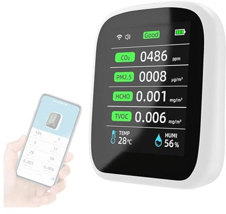 Rilevatore di gas, Tuya WIFI 8 in 1 Rilevatore di qualità dell'aria PM1.0 PM2.5 PM10 NDIR Sensore di biossido di carbonio per lavoro e casa