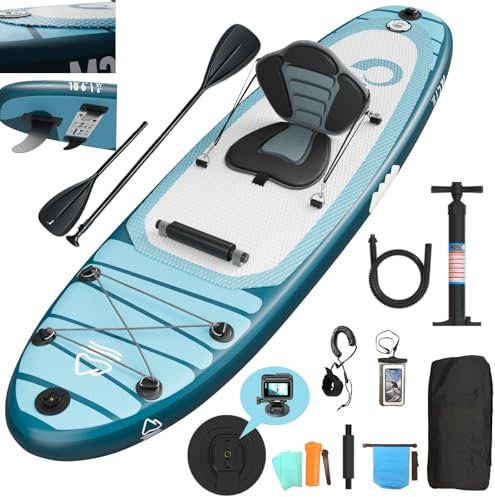 JUMMICO Stand Up Paddling Board, 320cm *80cm*15cm Aufblasbares SUP Board, 2-in-1 Stand Up Paddle Mit Sitz und verstellbarem Paddelbrett, Bis 160kg, Ideal zum Surfen, Angeln, Yoga, Hellblau