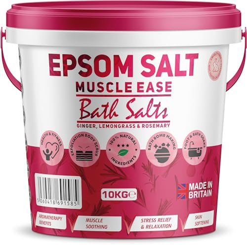 Scented Epsom Bath Salts 10kg Infused with Muscle Ease Essential Oil, 100% Natural Mineral Salts - Supports Sleep and Relieves Aching Muscles Magnesium Sulphate Foot Soak Bath Epsom Salt