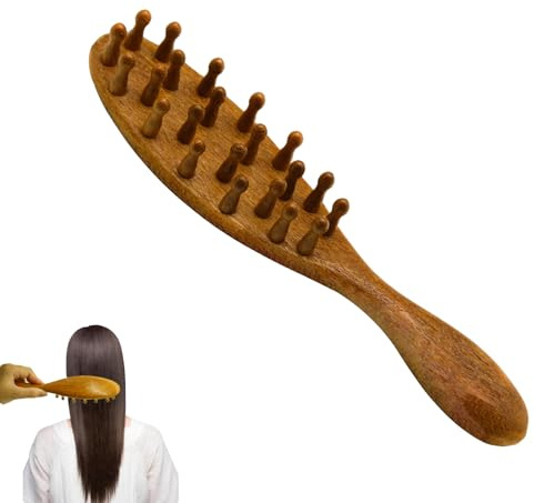Dragon & Phoenix Sandalwood 22 Nails Long Handle Massage Comb, Fine Workmanship Wooden Massage Comb Supplies, Moderate Size Comfortable to Hold Suitable for Hair Care