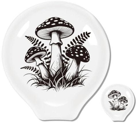 ANATTASOUL Reposa Cucharas Cocina Ceramica,Soporte Utensilios Cocina para Cucharas de Cafe Vintage Pequeño,Porcelana Soporte de Cuchara Base de Cerámica Paletas(Setas y helechos)