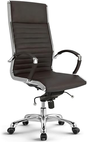 VERSEE Chefsessel Montreal aus Echtleder, Braun, Sitzhöhe 52–64 cm | Ergonomischer Bürostuhl mit Wippmechanik und Lendenstütze, für Büro und Homeoffice, bis 150 kg belastbar