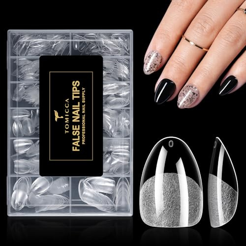 TOMICCA 504 Pièces Capsule Americaine Ongle Amande Ultra-Courte 12 Tailles | Capsules Ongles Gel Couverture Complète, Ultra-Mat plus Résistante, Faux Ongles Pourextension D'ongles Nail Art Salon