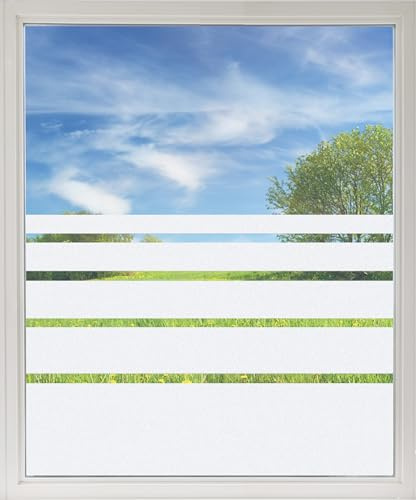 Sichtschutzfolie Fensterfolie selbstklebend Streifen schmal dick, zur Dekoration und Sichtschutz, blickdichte Glasdekorfolie (82x57cm)