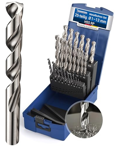 GARSIDURO® HSS Metallbohrer Set 25tlg. | HSS RP Profi Stahlbohrer 1-13mm | Selbstzentrierender Spiralbohrer rollgewalzt poliert DIN 338 HSS Bohrerset für Stahl, Eisen, Metall, Alu, Guss | Bohrer Set