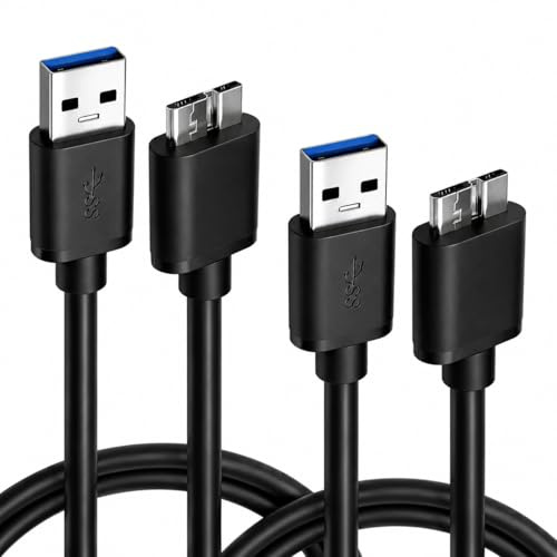 JiangZShangM 2PCS Câble USB 3.0 Mâle A vers Micro B 0,5 m, Cable Disque dur Externe, Câble de Données Haute Vitesse 5 Gbps, Compatible HDD et SSD, Stockage Portable, Synchronisation Plug and Play
