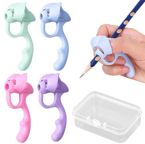 Simsky Lot de 4 porte-stylos pour enfants - Aide à l'écriture ergonomique pour enfants (droitiers et gauchers) - Poignée en silicone épaisse pour une bonne tenue du stylo - Aide à l'apprentissage de