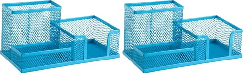 Leviatan Schreibtisch Organizer | Stiftehalter Stifteköcher Tisch-Organizer aus Metall | Büroablage mit Zettelhalter Mesh | 205x103x98mm Blau (Packung mit 2)