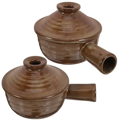 BESPORTBLE Juego de 2 Cacerolas Pequeñas de Barro con Tapa Aptas para Microondas y Horno Ollas de Cerámica Resistentes al Calor para Guisos Sopas y Cocina Casera Medidas 17X12X5 CM