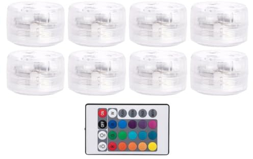 JOINPAYA Juego de 8 Luces LED Sumergibles RGB para Piscina y Fuente con Control Remoto Impermeables Ip68 Tamaño Pequeño Carcasa ABS Transparente Iluminación Subacuática para Estanques
