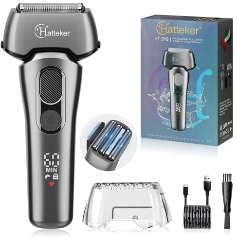 Hatteker Afeitadora Eléctrica de Láminas Para Hombres, Afeitadora Eléctrica Húmeda/seca y Afeitadora Para Cabeza Calva Con Recortadora de Barba Plegable, Recargable e Inalámbrica
